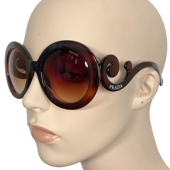 Prada Sunglasses Women Tortoise Brown Round Frame Logo Designer Authentic Cert - Picture 1 of 10